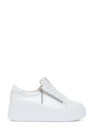 Women's White Thick Sole Side Zipper Leather Sneaker | Derimod