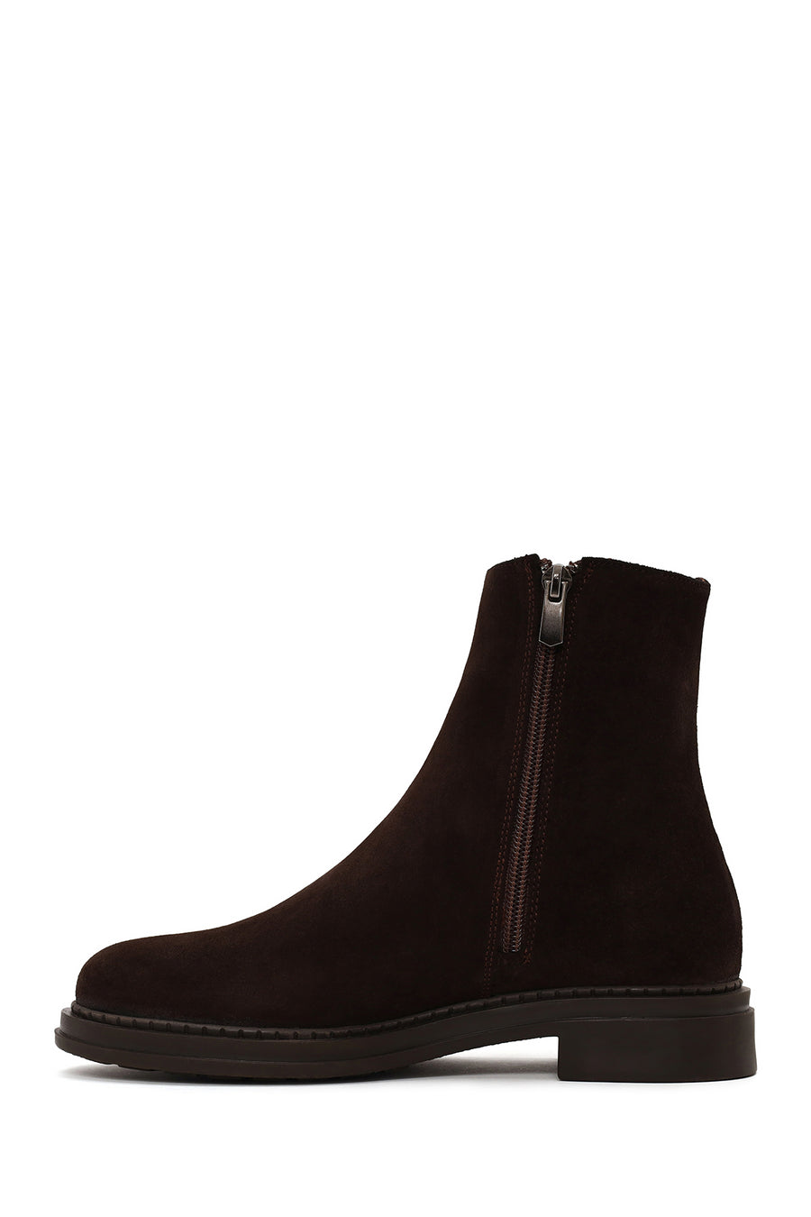 Woman Brown Zip Closure Suede Boots