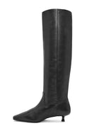 Women's Black Thin Short Heeled Leather Boots | Derimod