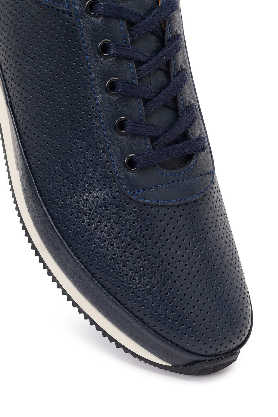 Erkek Lacivert Bağcıklı Deri Casual Sneaker