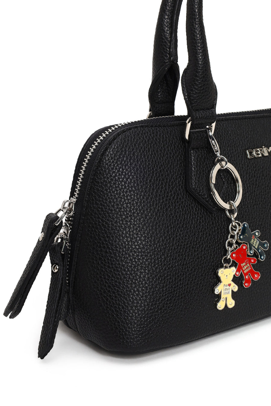 Woman Black Long-Strap Charm Shoulder Bag