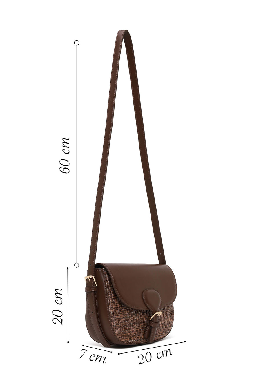 Woman Brown Long-Strap Wicker Crossbody Bag