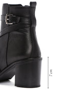 Women's Black Thick Heeled Leather Zipper Boots | Derimod