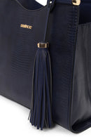 Woman Navy Long-Strap Printed Classic Shoulder Bag | Derimod