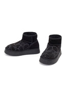 Woman Black Patterned Chunky Sole Suede Teddy Boots | Derimod