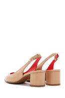 Derimod Gritti Women's Beige Open Back Short Thick Heeled Leather Shoes | Derimod