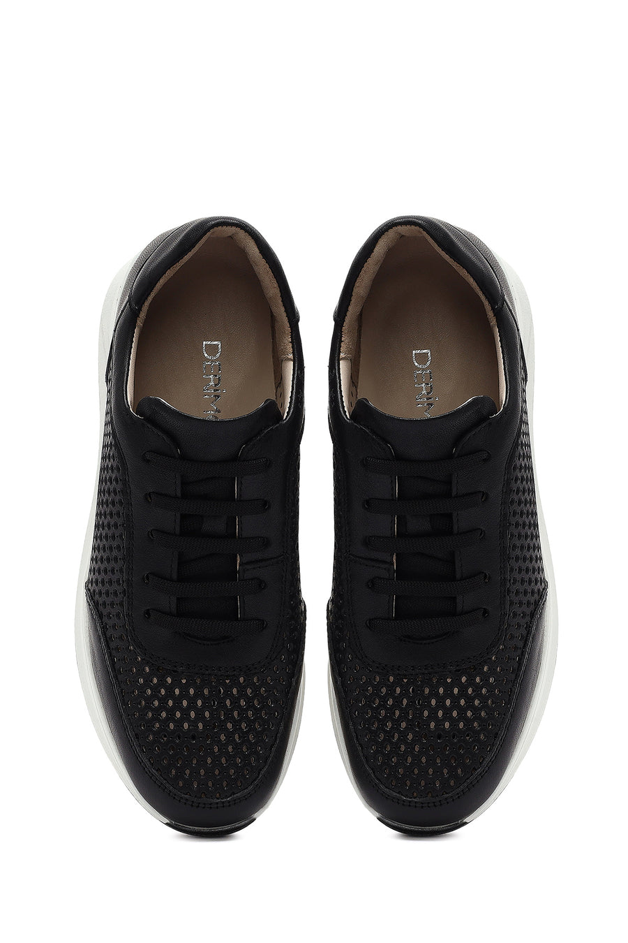 Kadın Siyah Bağcıklı Kalın Tabanlı Deri Sneaker