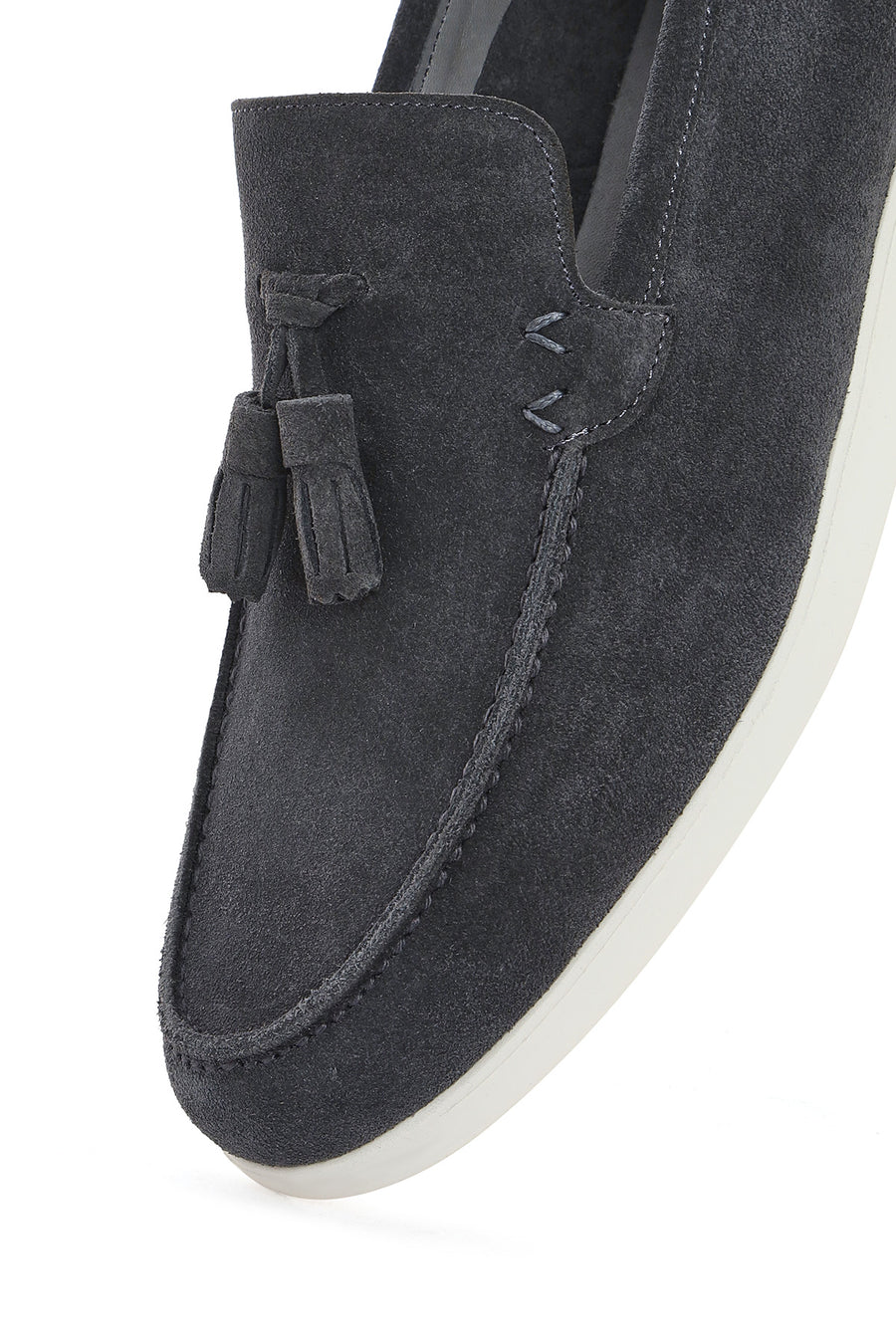 Erkek Gri Püsküllü Süet Deri Casual Loafer