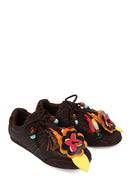 Kadın Kahverengi Bağcıklı Charmlı Leopar Deri Sneaker | Derimod