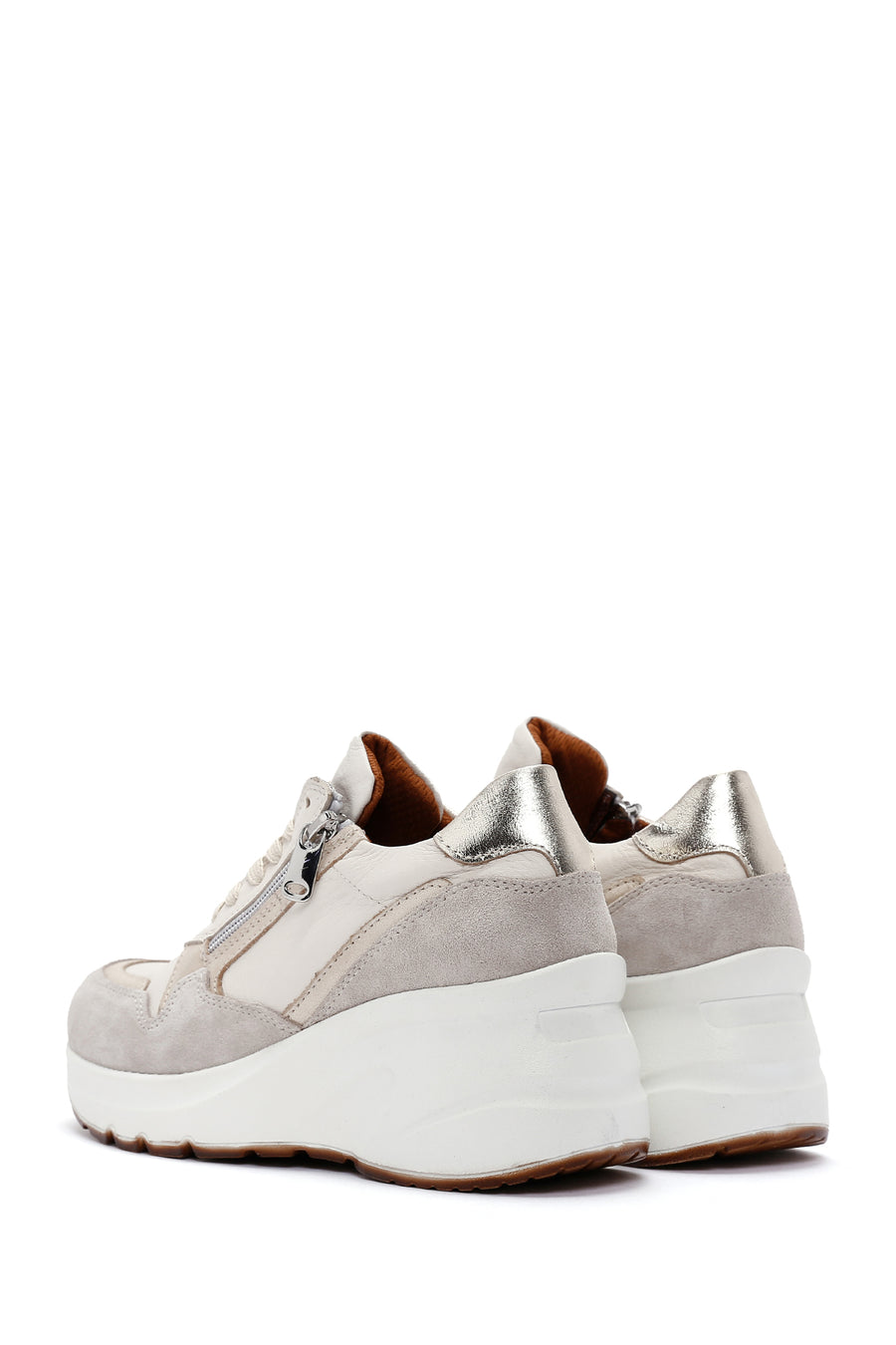 Kadın Bej Deri Kalın Tabanlı Sneaker