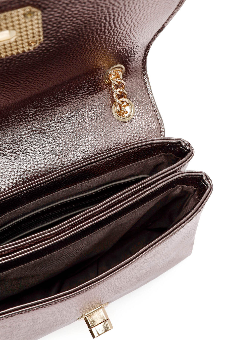 Women's Bronze Long Chain Strap Quilted Shoulder Bag