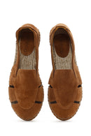 Women's Tan Suede Leather Espadrille | Derimod