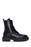 Women's Black Leather Zippered Boots Flat Boots | Derimod