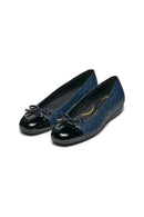 Geox Women's Navy Blue Annytah Quilted Patterned Leather Ballerinas | Derimod