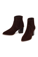 Woman Brown Chunky-Heeled Suede Cowboy Boots | Derimod