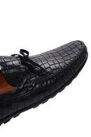 Men's Black Crocodile Leather Tasseled Loafer | Derimod