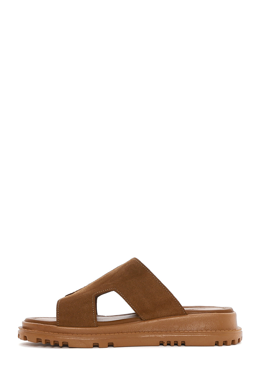 
Women's Tan Thick-Soled Suede Leather Slippers
