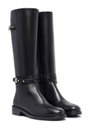 Woman Black Zippered Leather Boot | Derimod