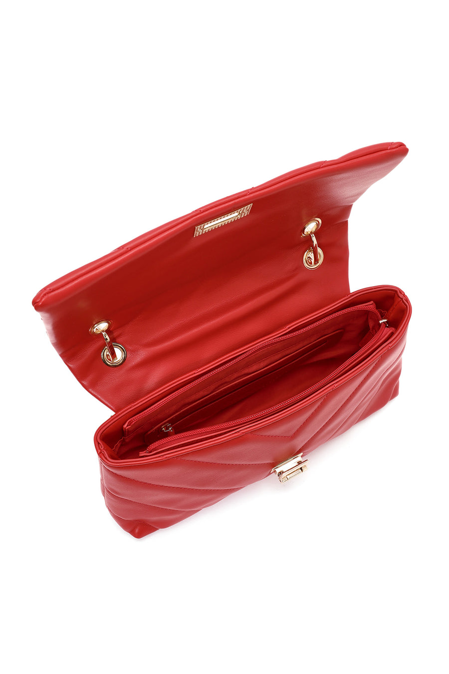 Women's Red Chain Strap Quilted Shoulder Bag