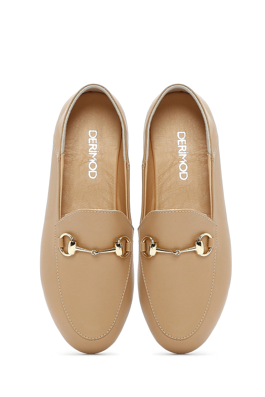 Women's Beige Leather Masculine Loafer