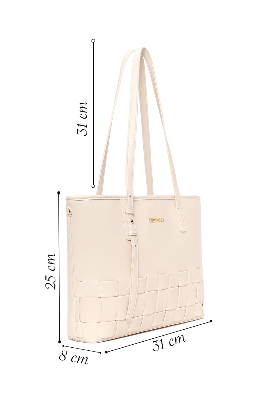 Woman Cream Long-Strap Braided Shoulder Bag