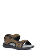 Geox Men's Brown Spherica Ec5 Ankle Strap Suede Leather Sandals | Derimod