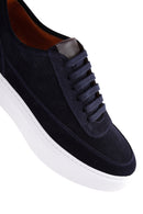 Men's Navy Blue Suede Leather Thick Soled Sneaker | Derimod