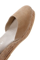 Women's Beige Ankle Strap Wedge Heels Suede Leather Espadrille | Derimod