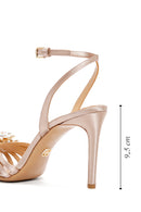 Women's Beige Ankle Strap Stone Thin Heeled Leather Stiletto | Derimod