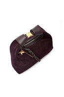 Women's Burgundy Long Strap Suede Leather Mini Handbag | Derimod