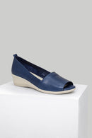 Blue Women's Leather Shoes with Wedge Heels | Derimod