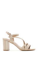 Women's Beige Ankle Strap Chunky Heel Sandals | Derimod