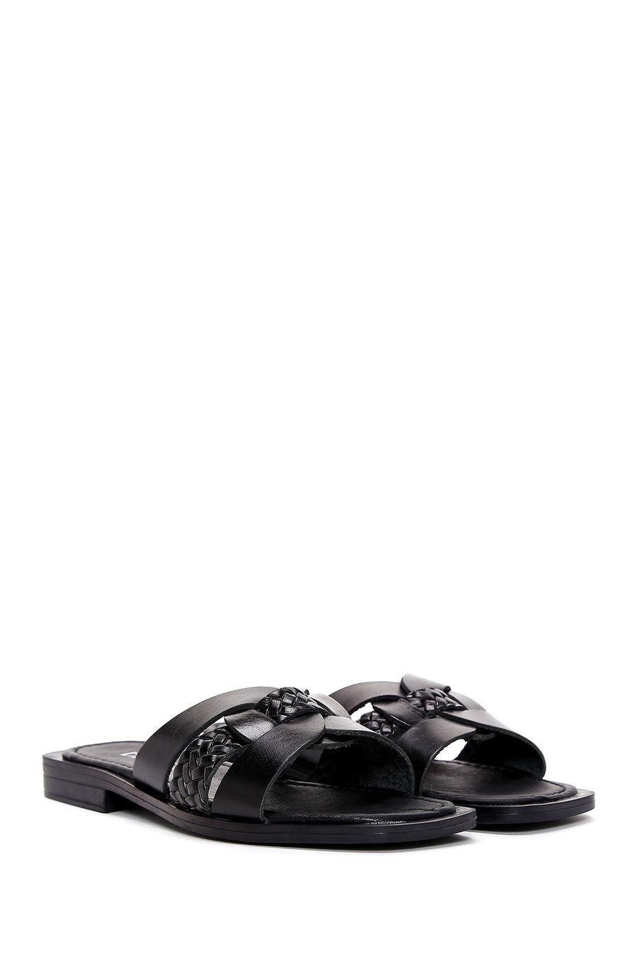 Women's Black Leather Slippers