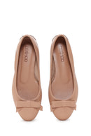 Women's Beige Leather Bow Ballerina Ballerinas | Derimod