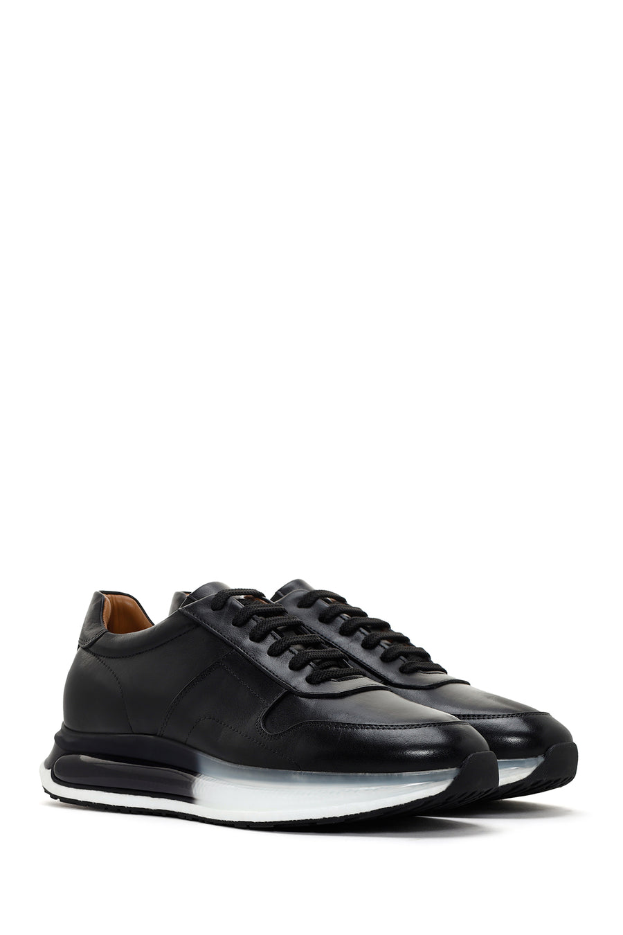 Men's Black Thick Sole Lace Up Leather Sneaker