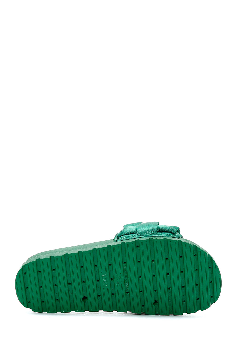 Women's Green Thick-Soled Knitted Patterned Slippers