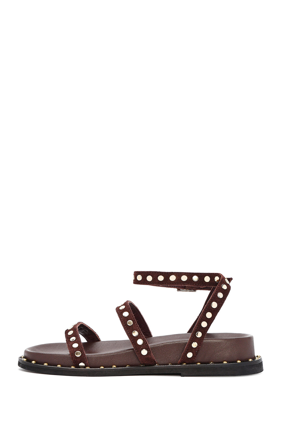 Women's Brown Ankle Strap Metal Detailed Suede Leather Sandals