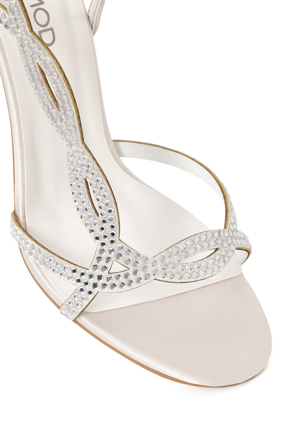 Woman Beige Ankle-Buckle Thin-Heel Embellished Sandal