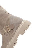 Women's Beige Suede Leather Buckle Boots | Derimod