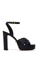 Women's Black Ankle Buckle Platform High Thick Heel Leather Sandals | Derimod