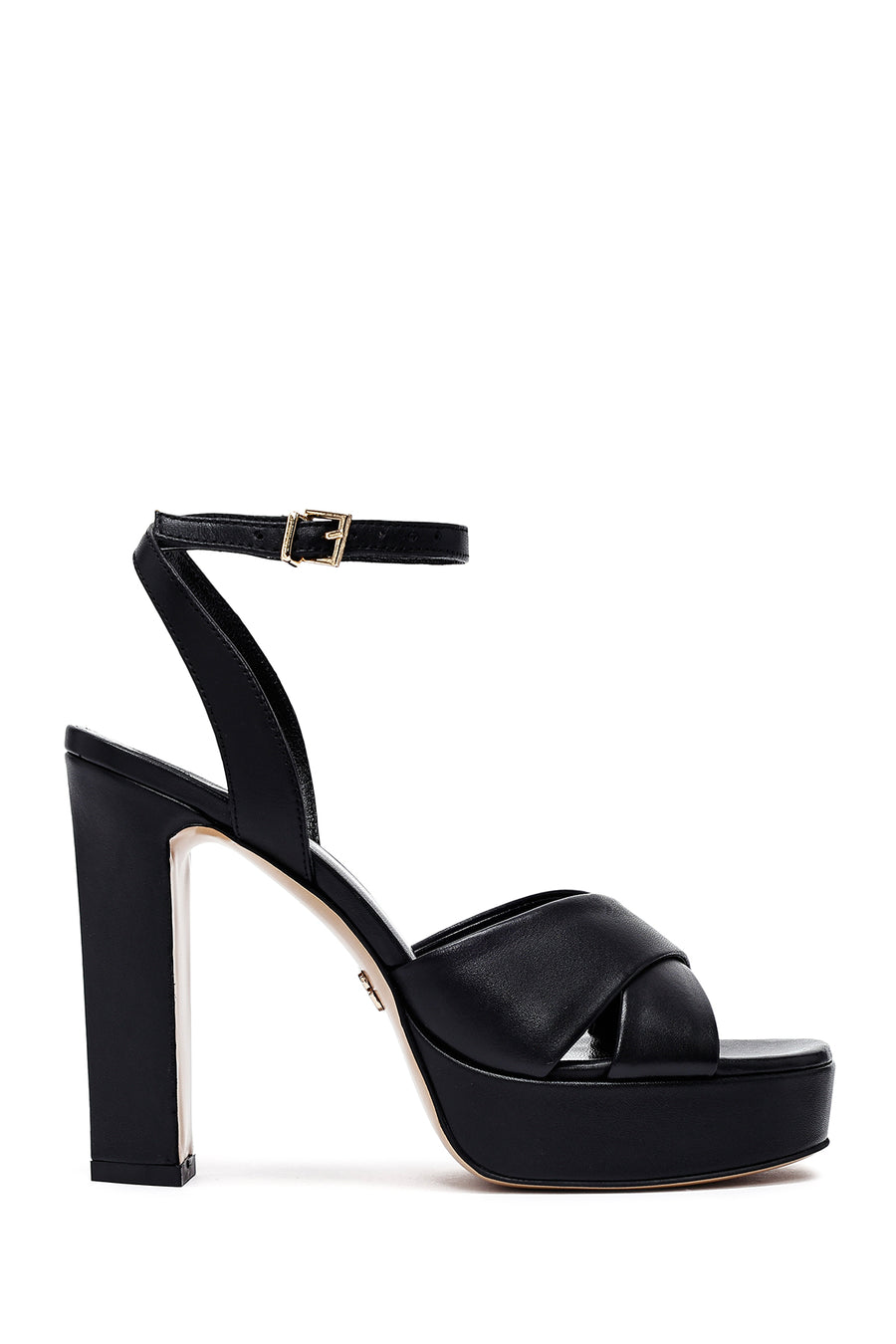 Women's Black Ankle Buckle Platform High Thick Heel Leather Sandals 25SFD120418 | Derimod