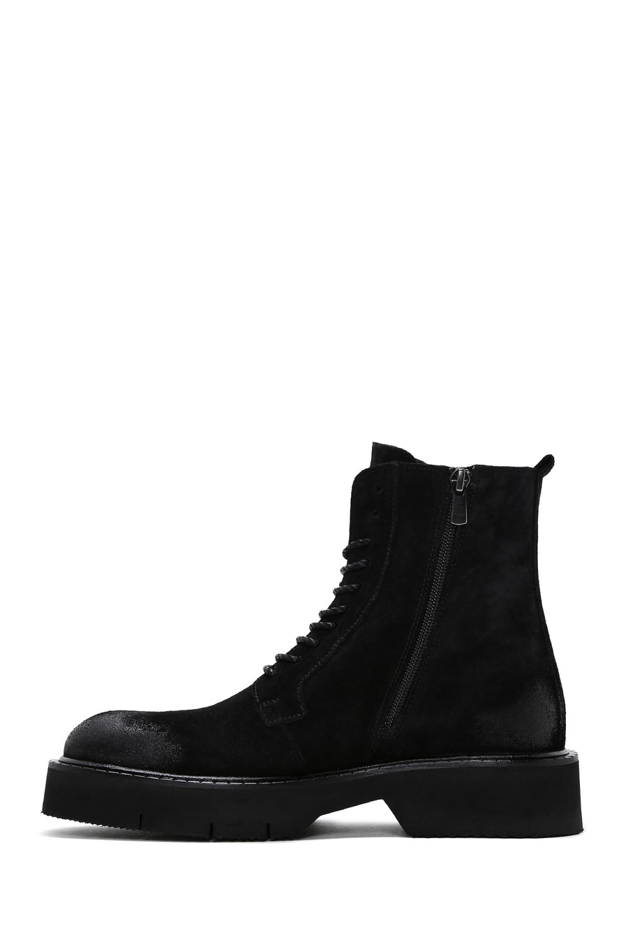 Men's Black Suede Leather Zippered Boots