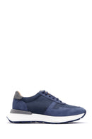 Men's Blue Nubuck Leather Thick Soled Sneaker | Derimod