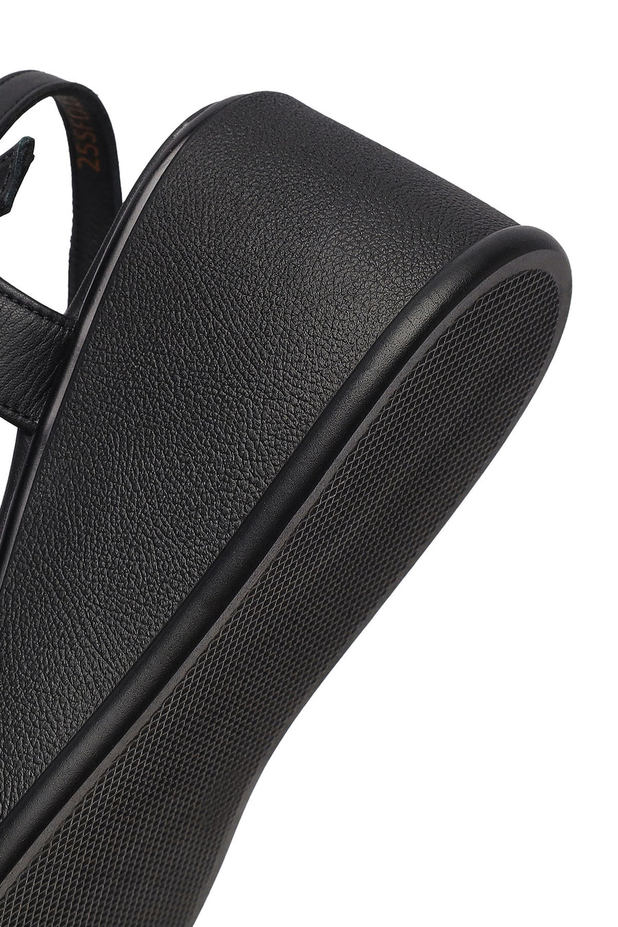 Women's Black Ankle Buckle Wedge Heel Leather Sandals