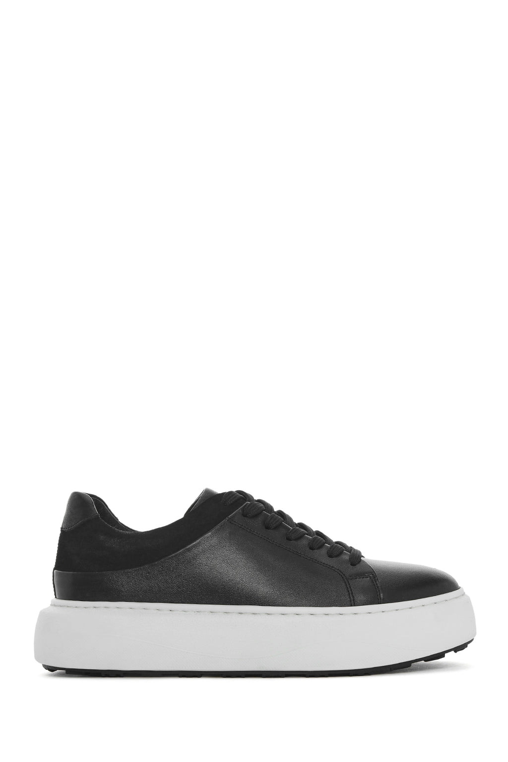 Erkek Siyah Bağcıklı Kalın Tabanlı Deri Sneaker