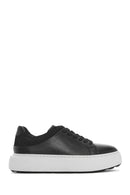 Erkek Siyah Bağcıklı Kalın Tabanlı Deri Sneaker | Derimod