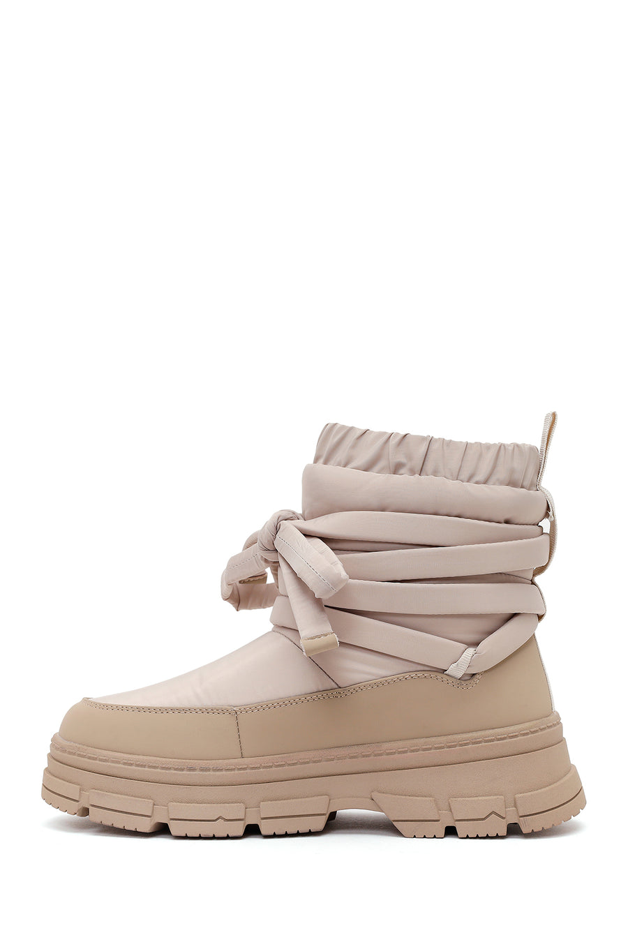 Woman Beige Thick-Soled Fabric Boots