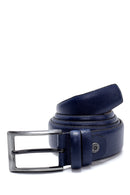 Men's Navy Blue Leather Belt | Derimod