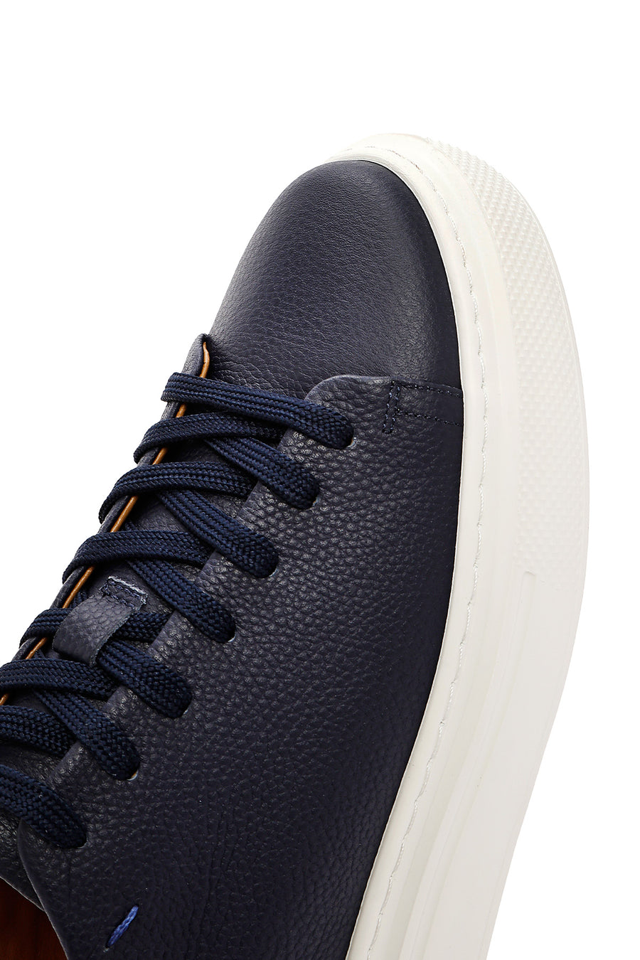 Men's Navy Blue Lace-up Thick-Sole Leather Sneaker
