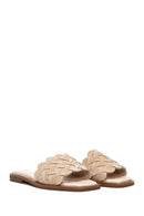 Women's Beige Knit Leather Slippers | Derimod